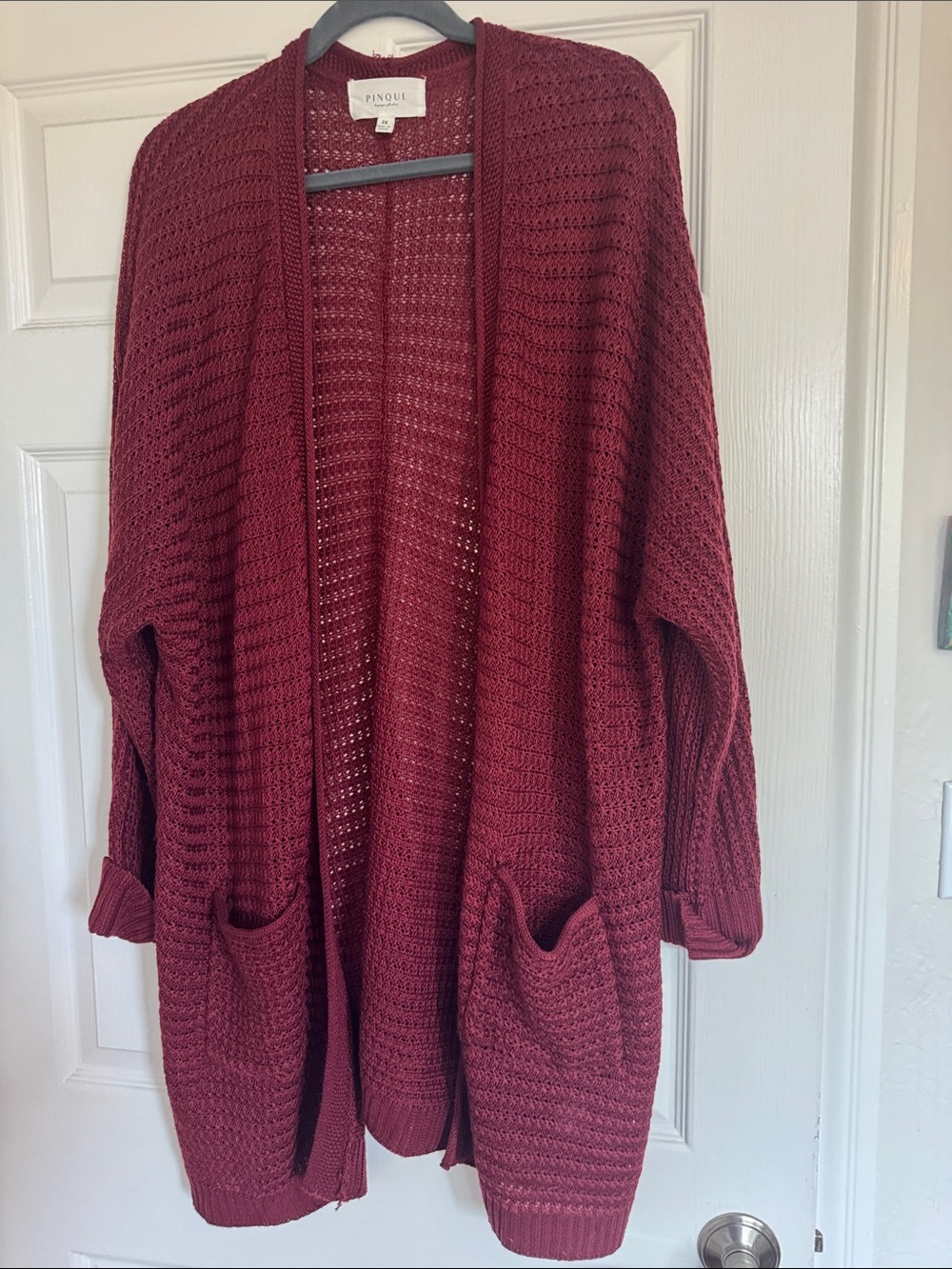 Open-Front Knit Cardigan Sweater - Burgundy